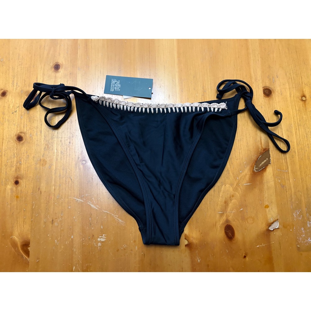 Wild Fable Black Crochet Whipstitch Side Tie Bikini Bottom Large NWT